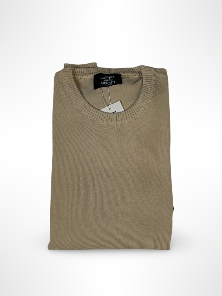 Crew Neck Beige Stonewashed Cotton